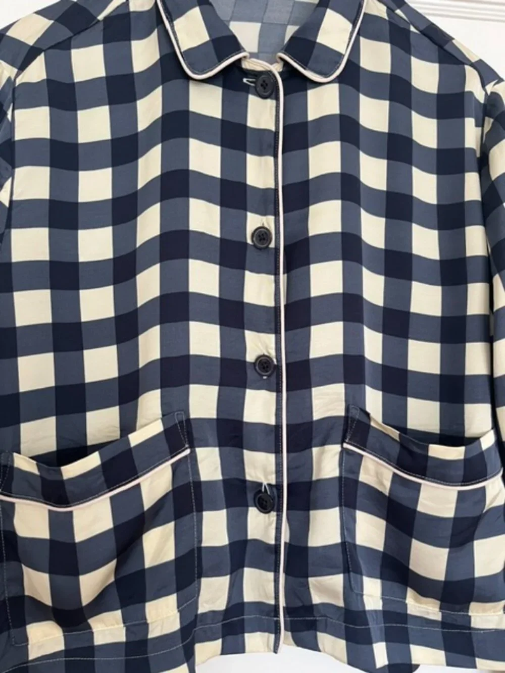 J. Crew Soft Shine 2 Piece Pajama Set in Navy Gingham | Size Small